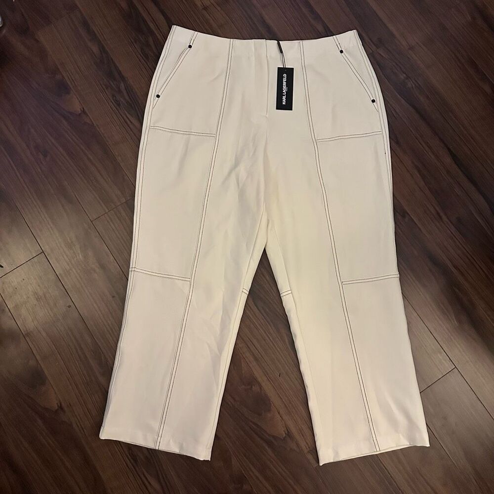 NWT Karl Lagerfeld cream crop career pants 14